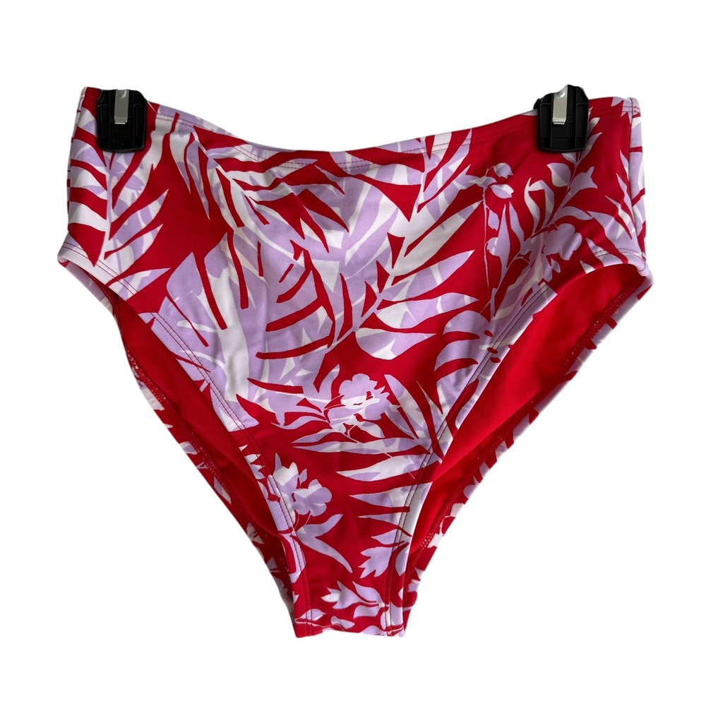 KONA‎ SOL Red Tropical Leaves Ladies High Waisted Bikini Bottom, M
